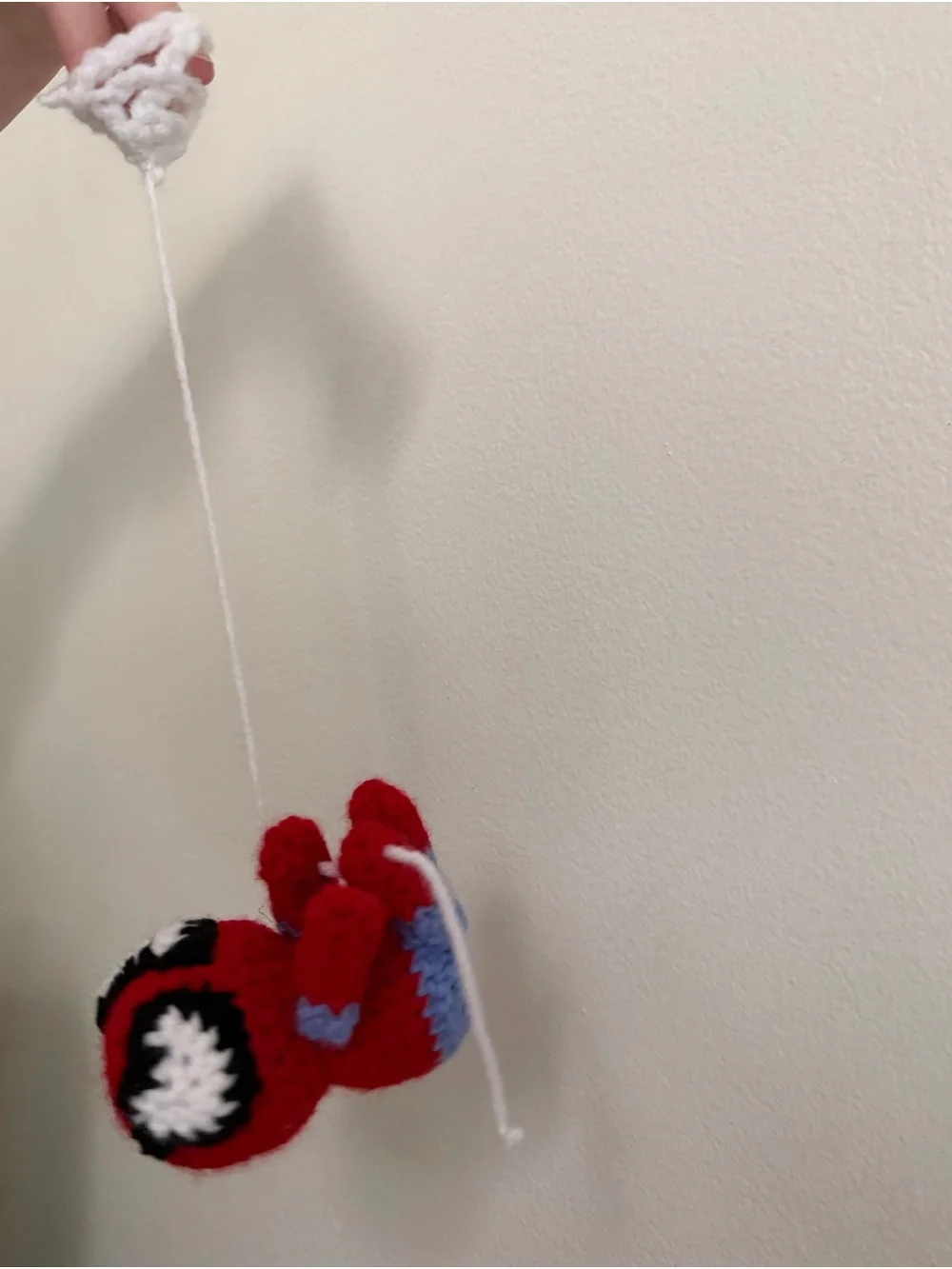 Handmade Red Crochet Stuffed Toy with Blue Accents - Kids Plush